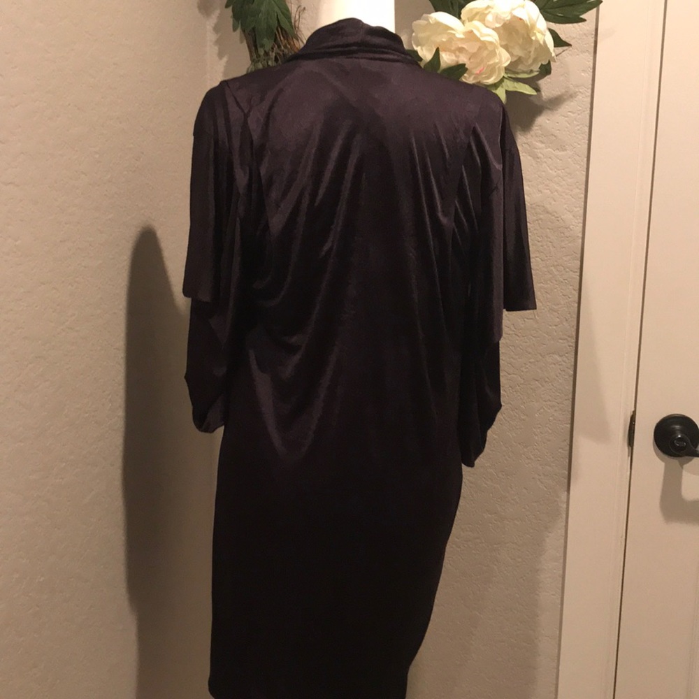 BCBG MAXAZRIA Runway Twisted Waist Plumberry Combo Draped Silk Dress - Picture 9 of 12